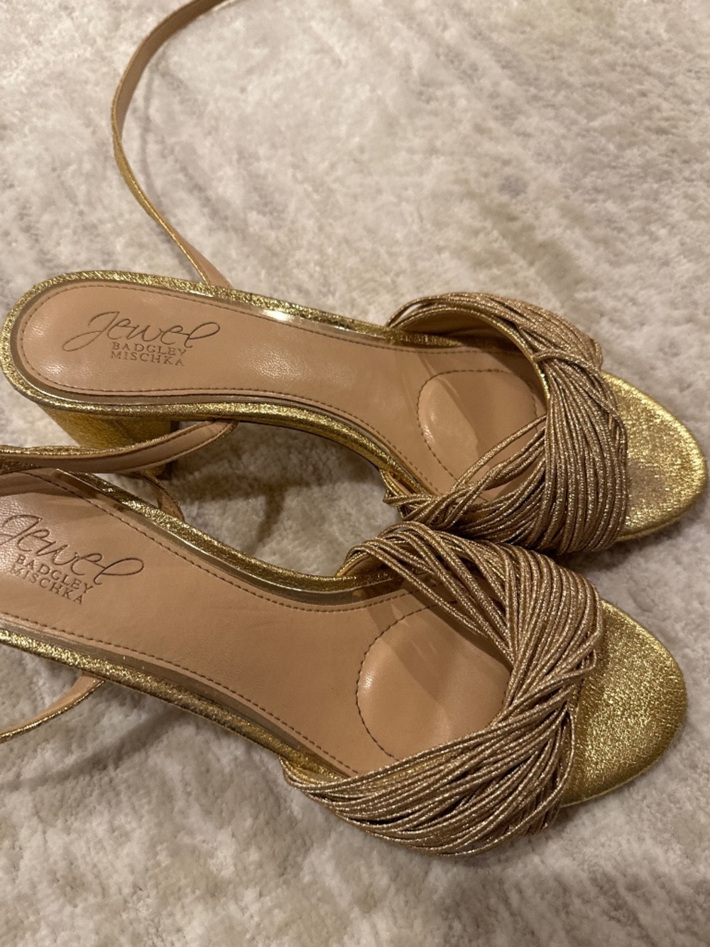 Jewel Badgley Mischka gold heels